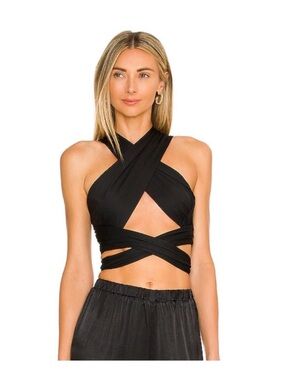 SNDYS Black Halter Wrap Top